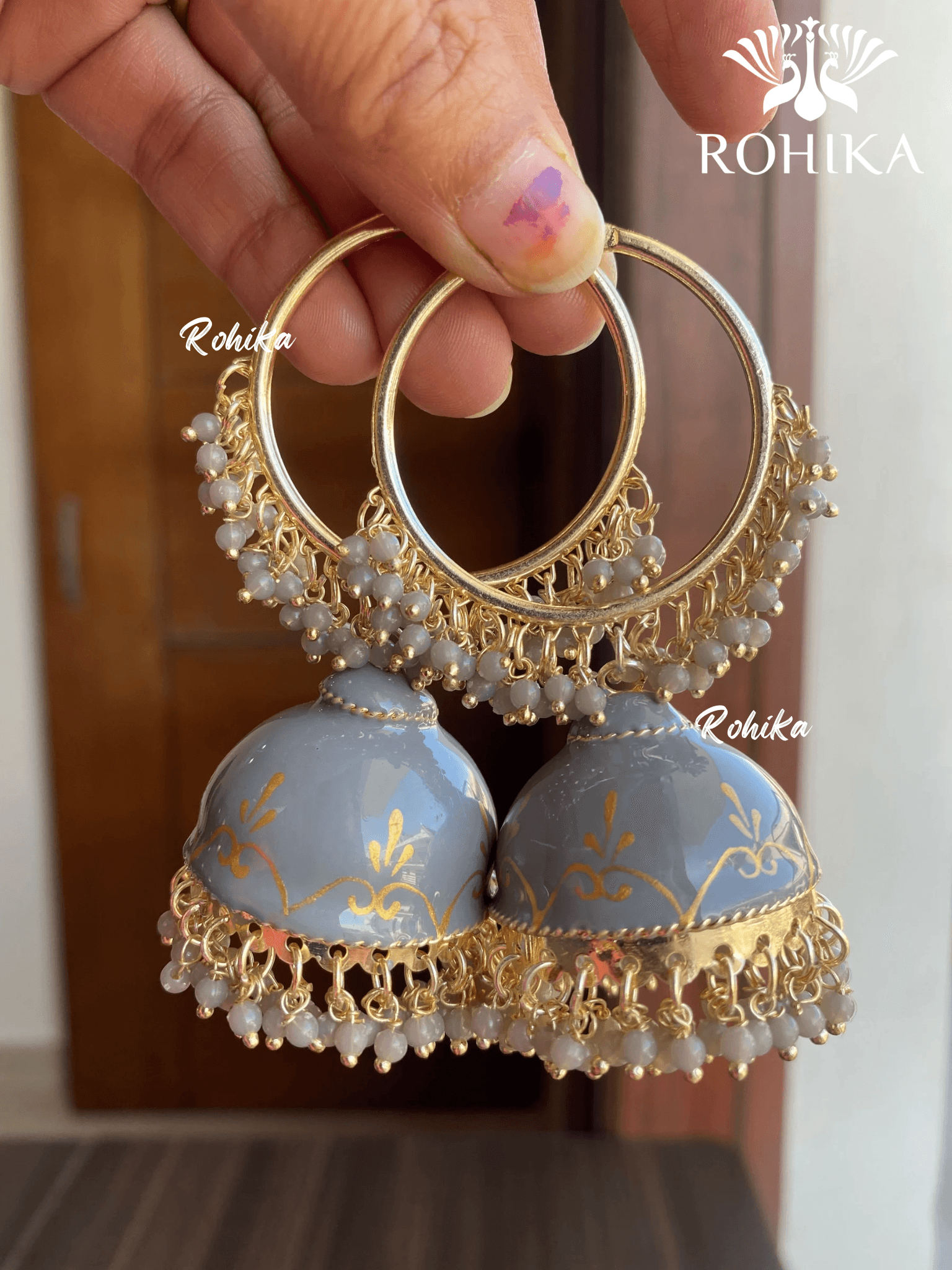 Charu jhumka bali earrings - Grey - Rohika Store