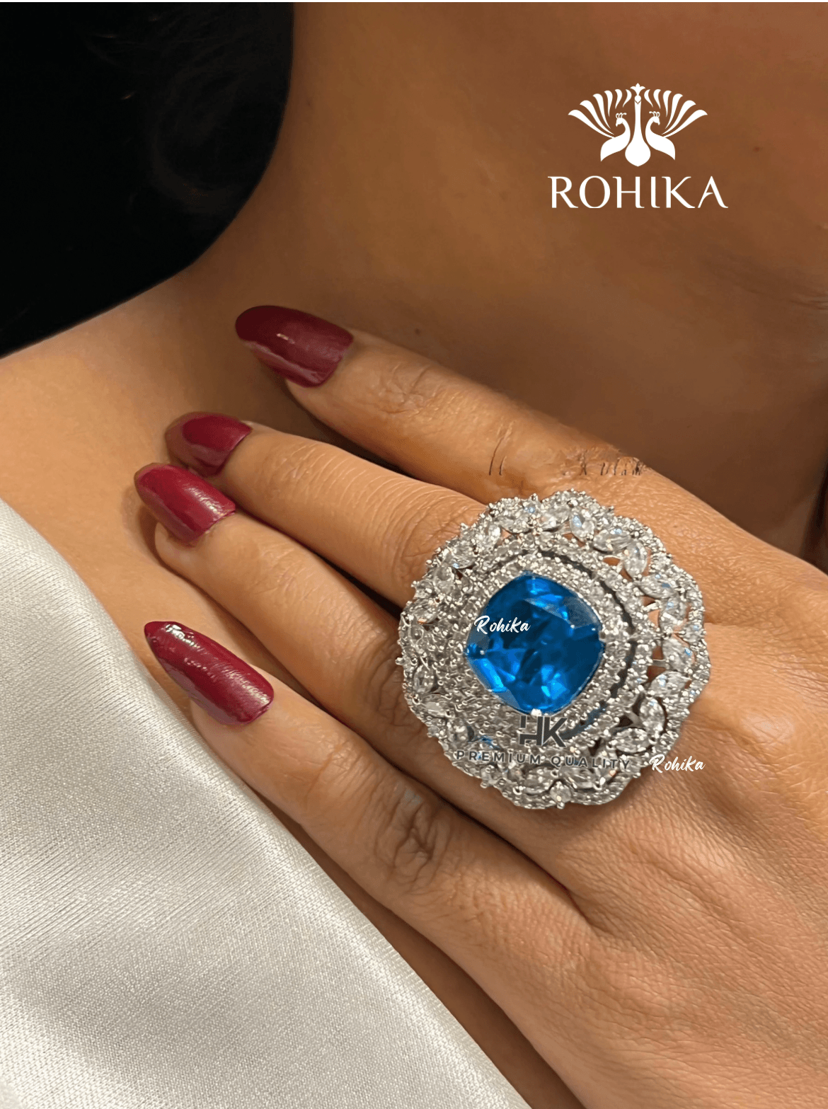 Grace american diamond Ring - Blue - Rohika Store
