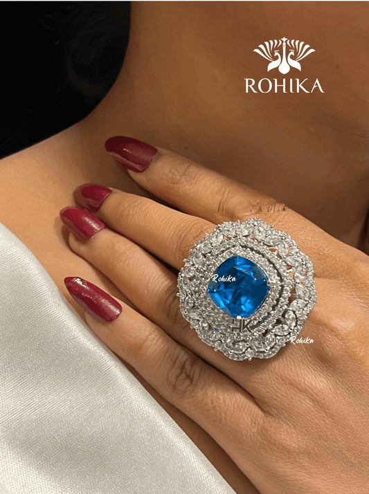 Grace american diamond Ring - Blue - Rohika Store