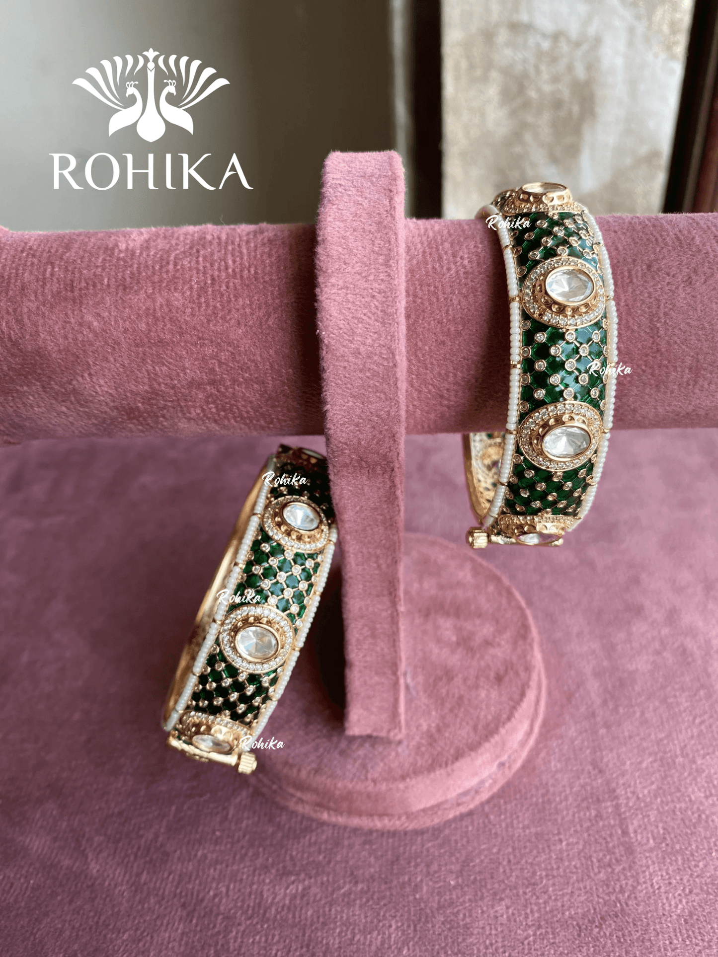 Mala polki kundan kada/bangles (MB-0101) - Green - Rohika Store