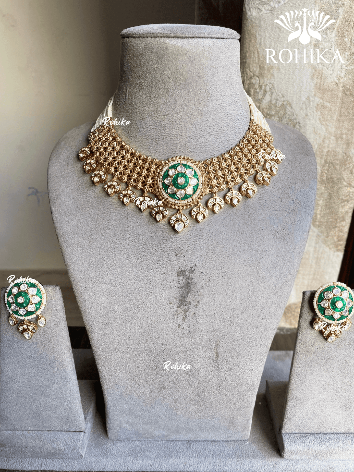 Ishara Moisinite Goldplated Necklace set - Green - Rohika Store