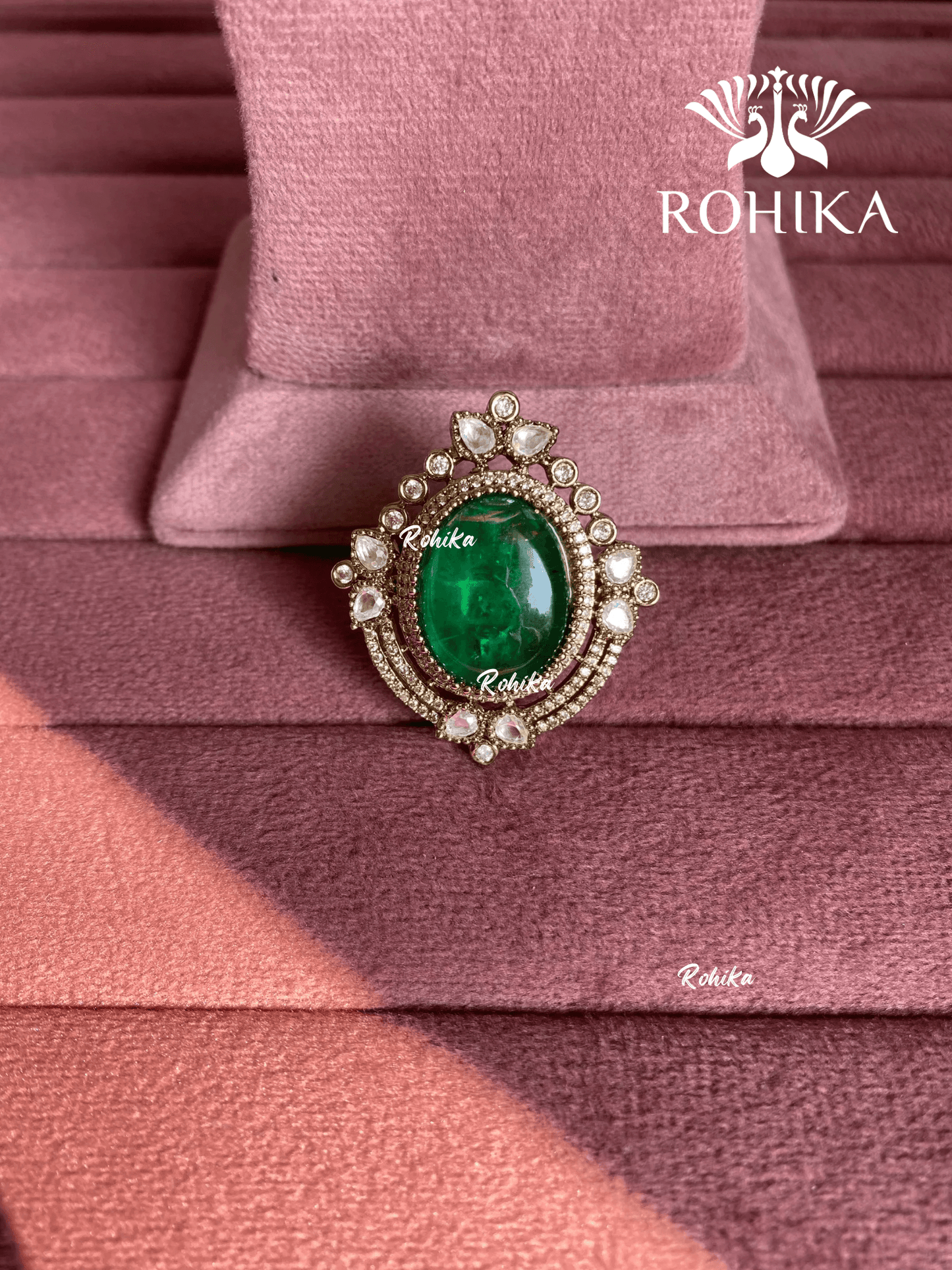 Angana polki kundan ring (SG-105) - Dark green - Rohika Store