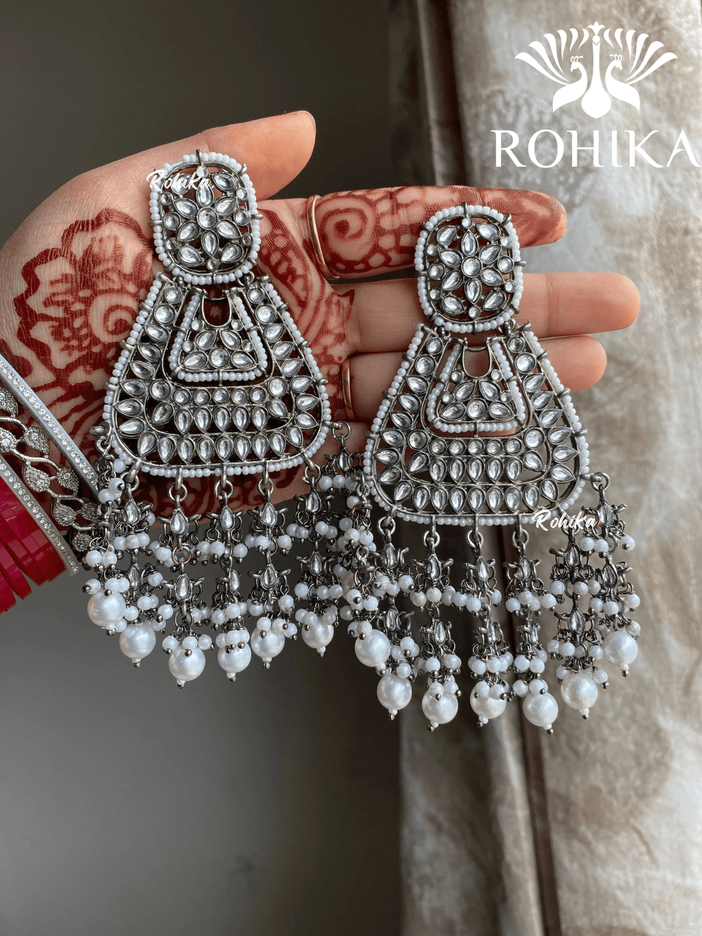 Shyamli oxidized jhumka earrings (006) - White - Rohika Store
