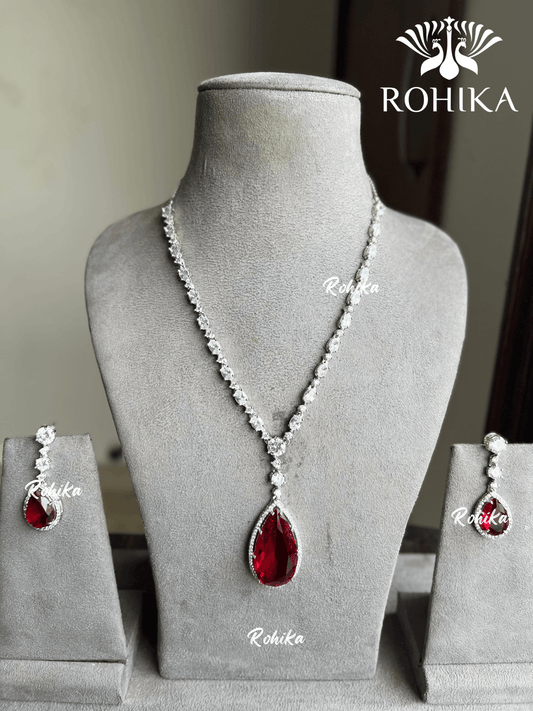 Rooh AD necklace set - Red - Rohika Store