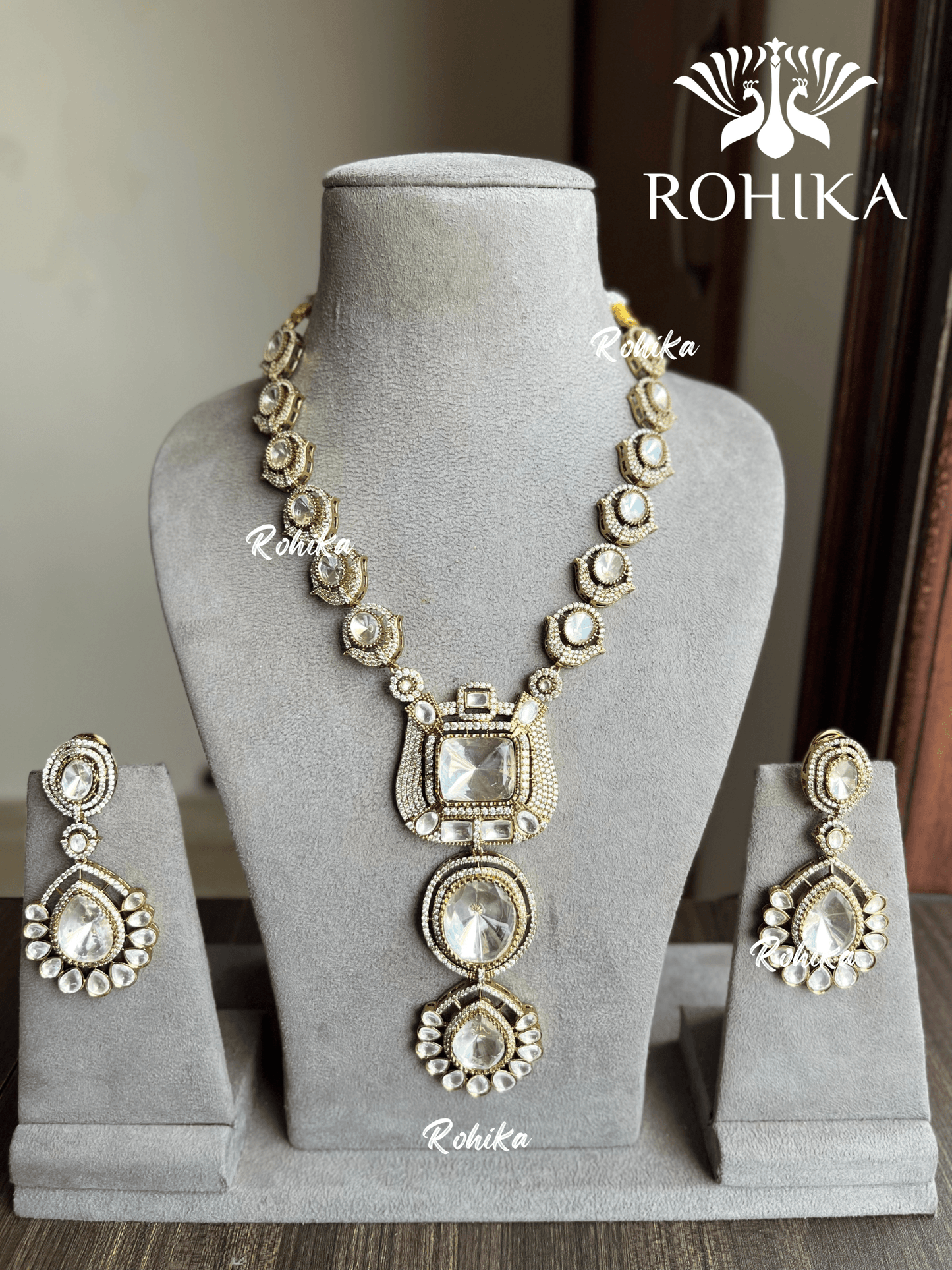 Mahra designer polki kundan necklace set - Rohika Store