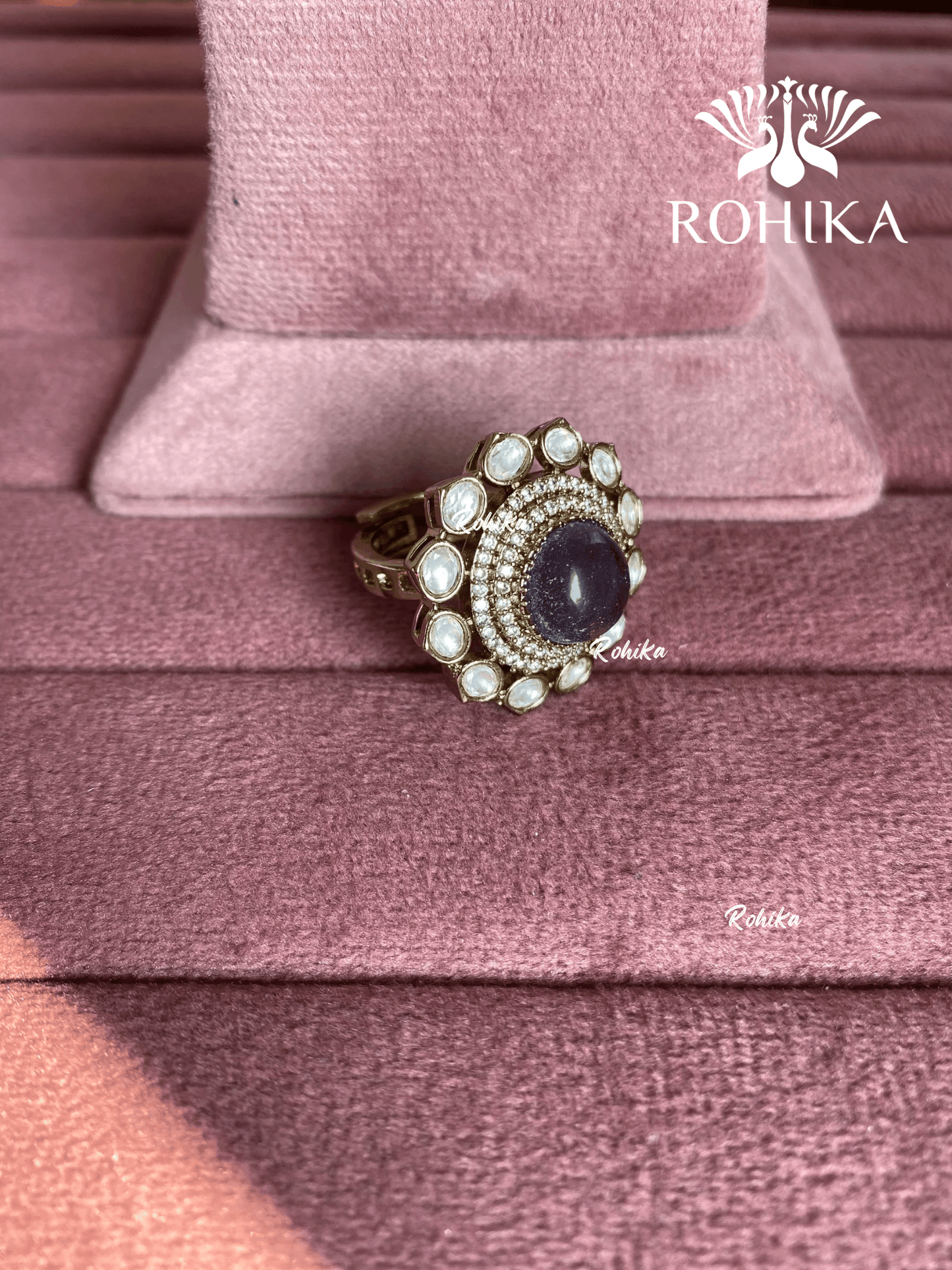 Angana polki kundan ring (SG-138) - Purple - Rohika Store