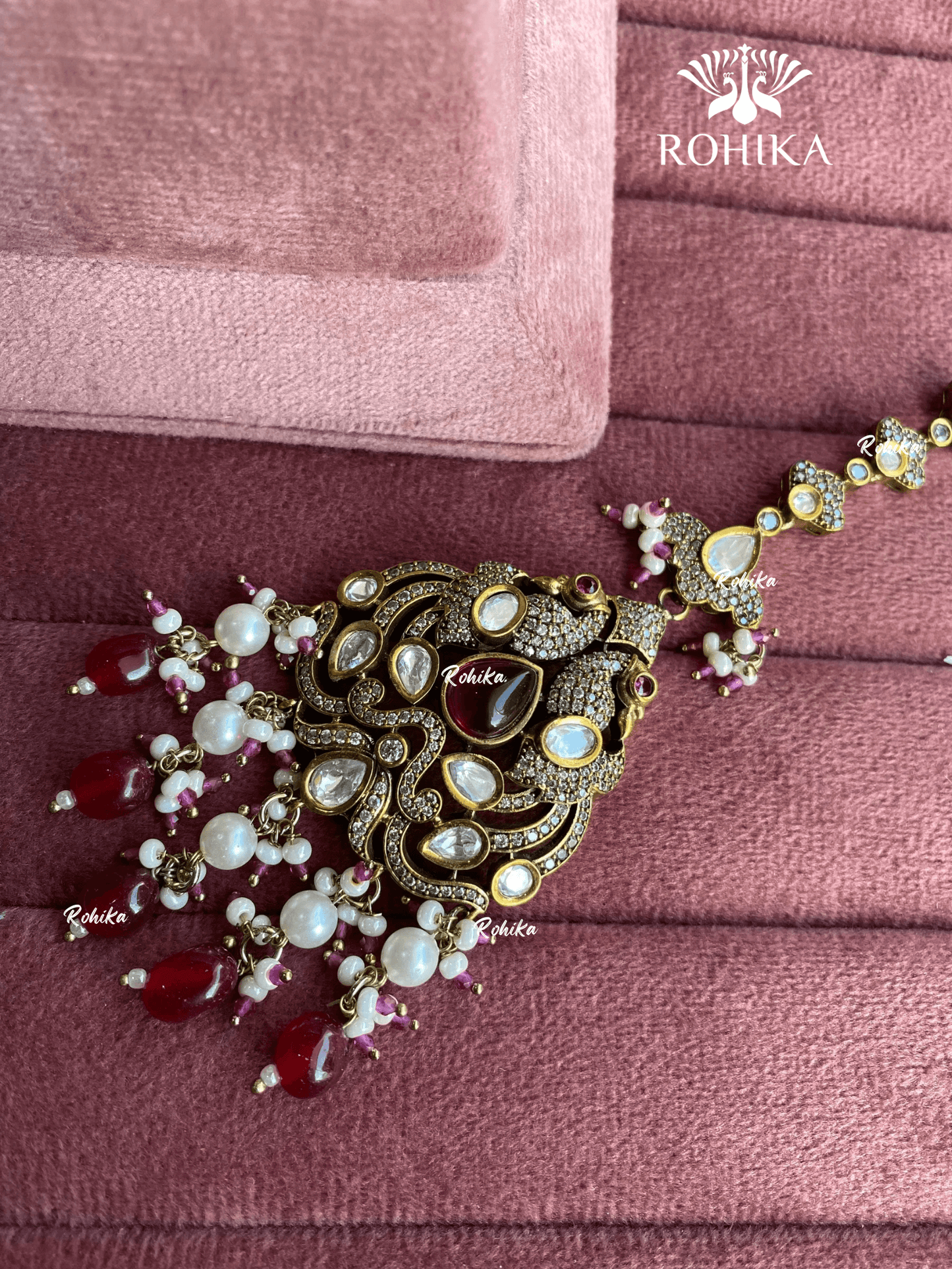 Moisanite maangtikka (011) - Red - Rohika Store