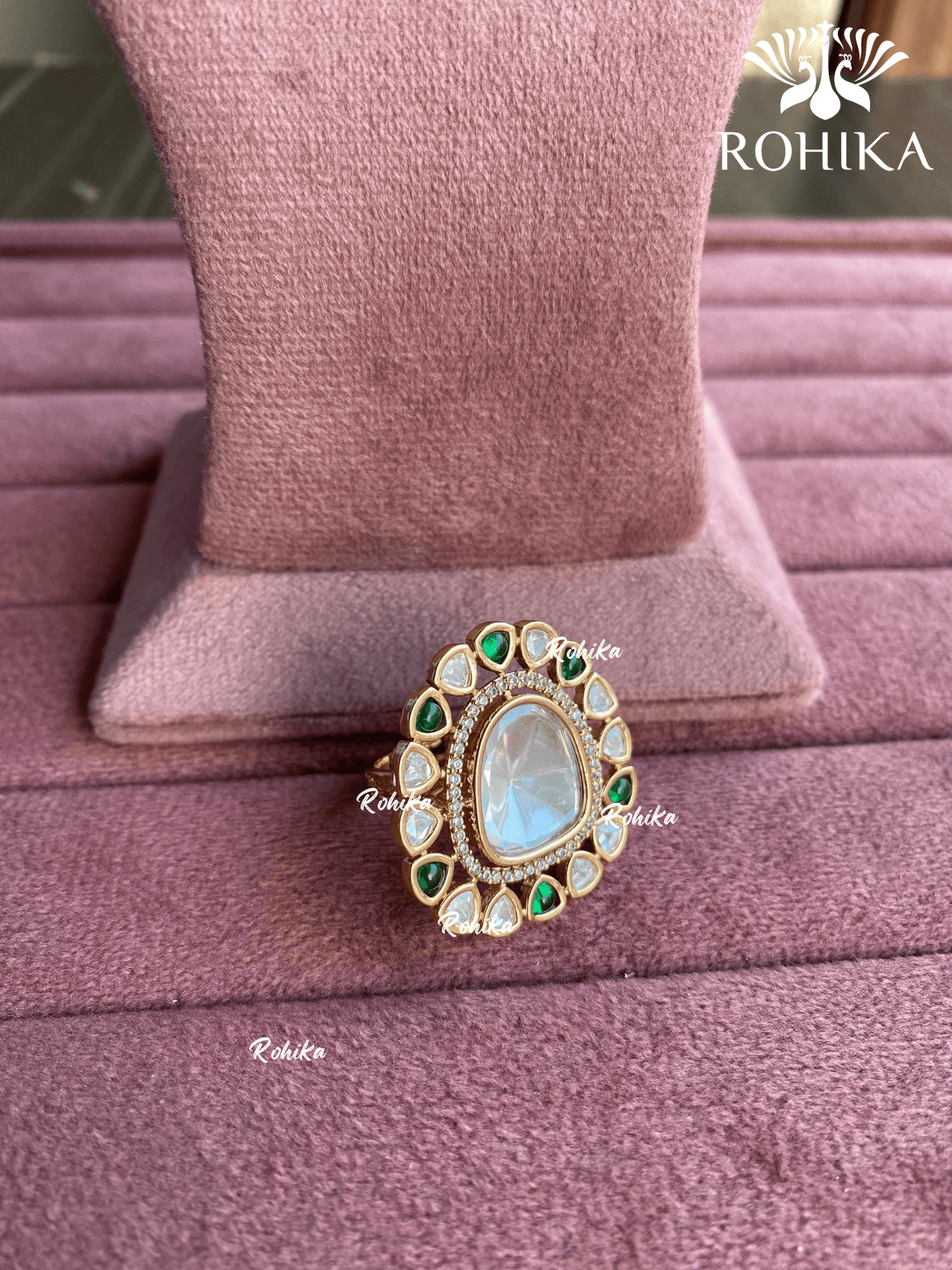 Angana polki kundan ring (SG-063) - Green - Rohika Store