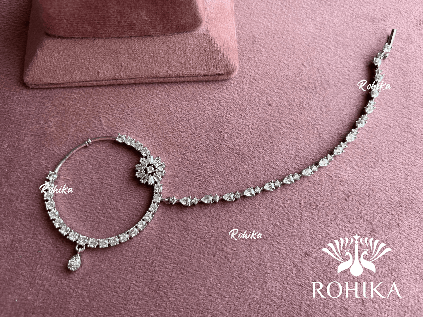 Pari silver stone Nath - 003 (with chain) - Rohika Store