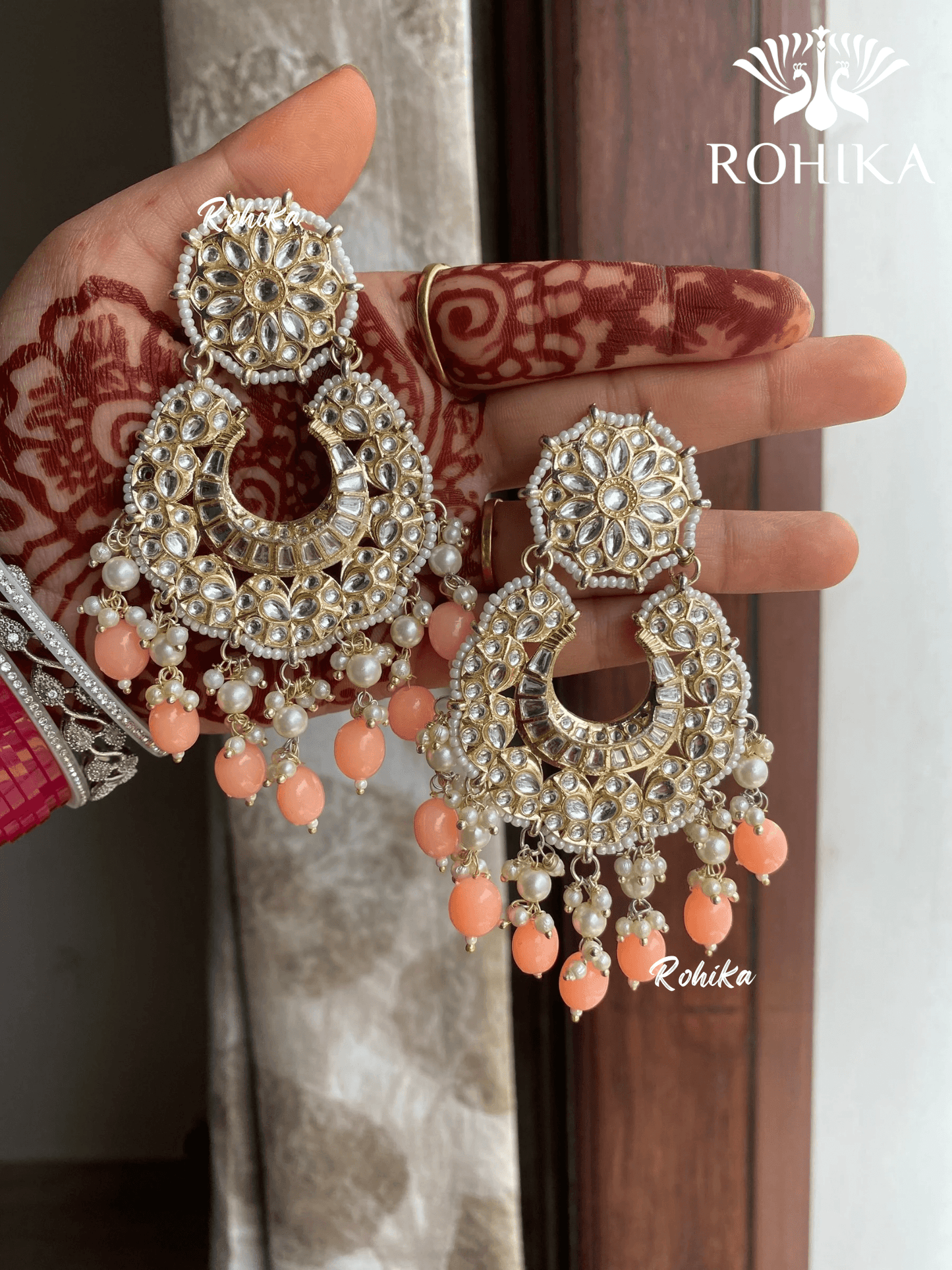 Navpreet beautiful earrings - Peach - Rohika Store