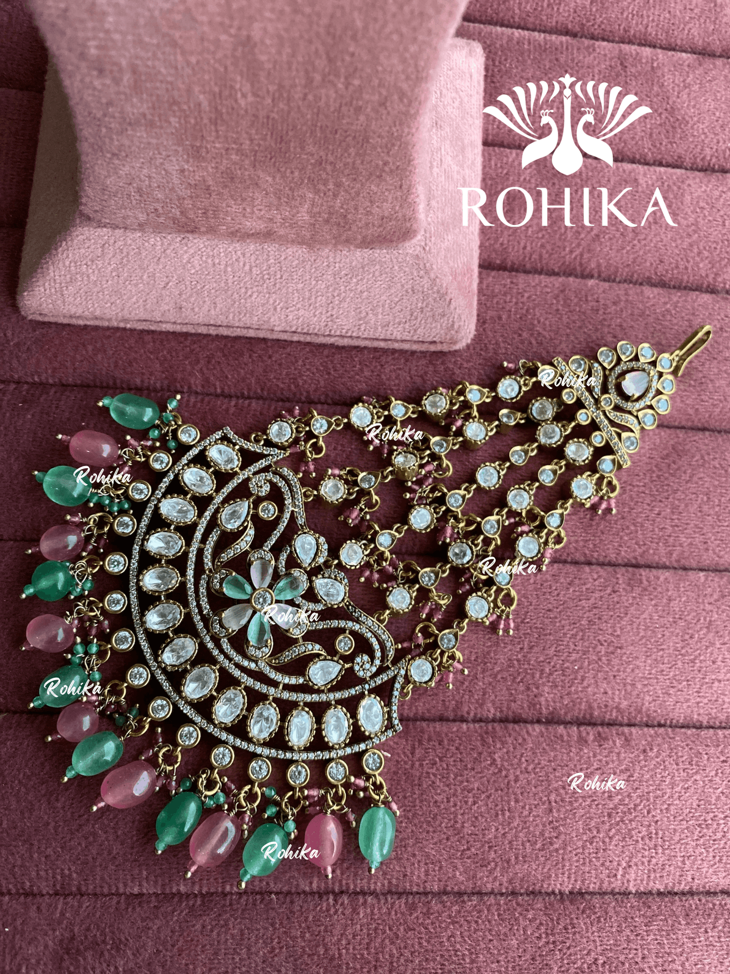 Bandini polki kundan passa /jhoomer (007) - Pink & mint green - Rohika Store