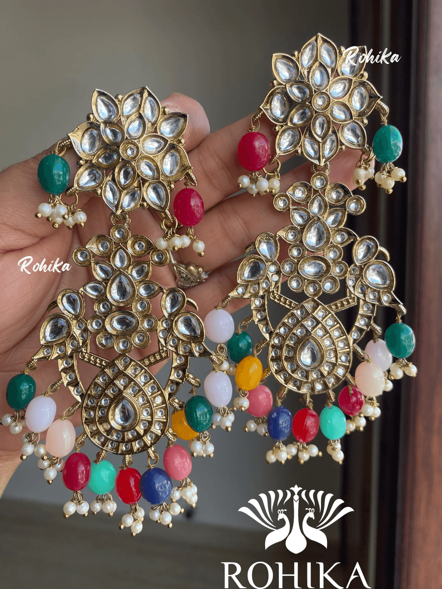Anupama kundan earrings -Multi colour - Rohika Store