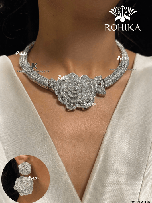 American diamond necklace set (ADN -013) - White - Rohika Store