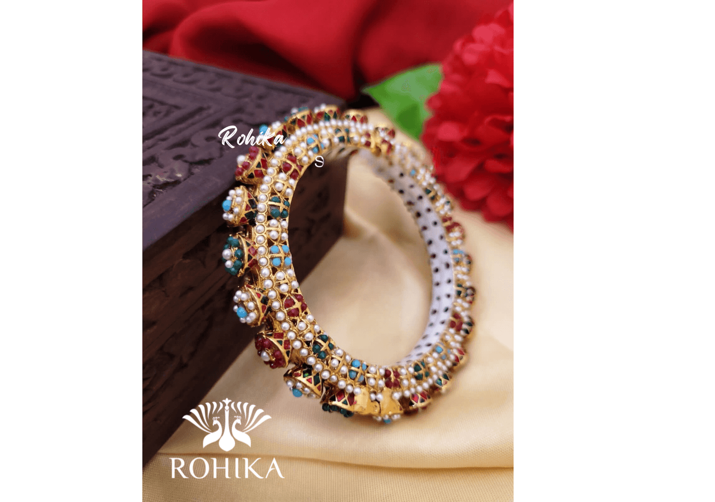 Navya jadau bangles (Single) -Multi colour - Rohika Store