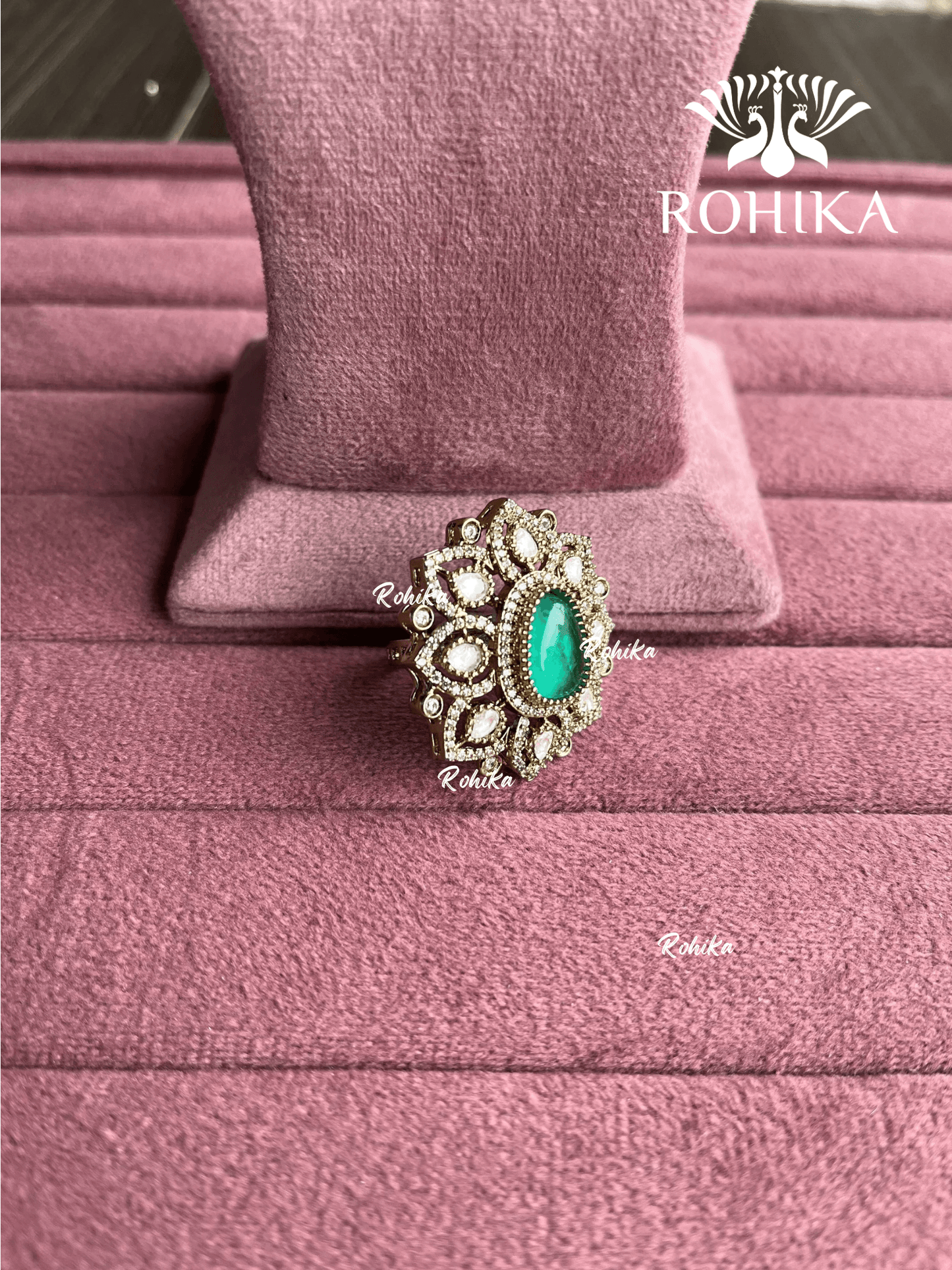 Angana polki kundan ring (SG-106) - Mint green - Rohika Store