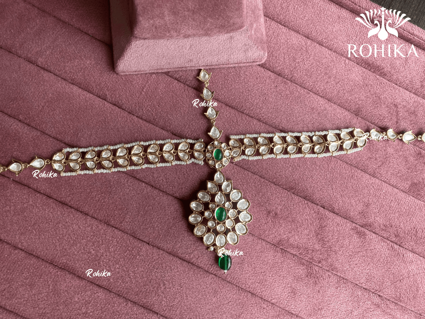 Kesha polki kundan sheeshphool (SP-013)- Dark green - Rohika Store