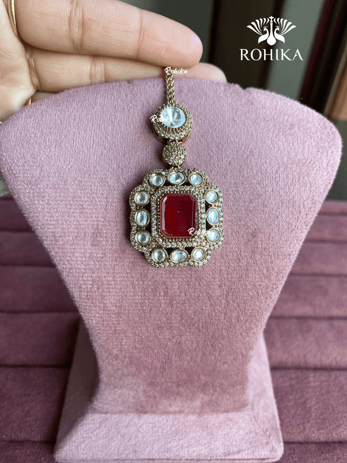 Polki kundan maangtikka (PLKM-046) - Red - Rohika Store