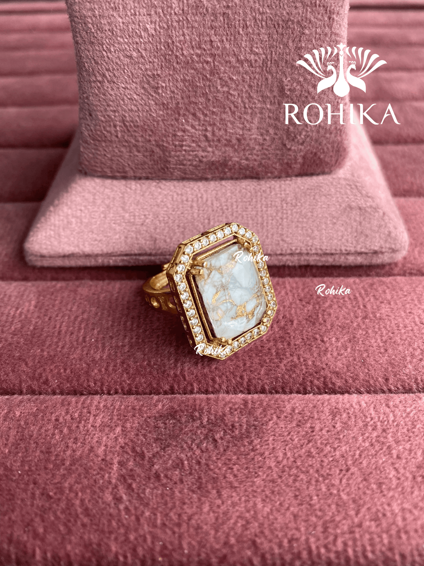 Angana polki kundan ring (SG-124) - White - Rohika Store