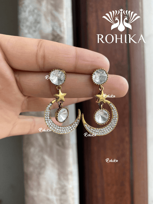 Chanda moisanite kundan earrings - White - Rohika Store