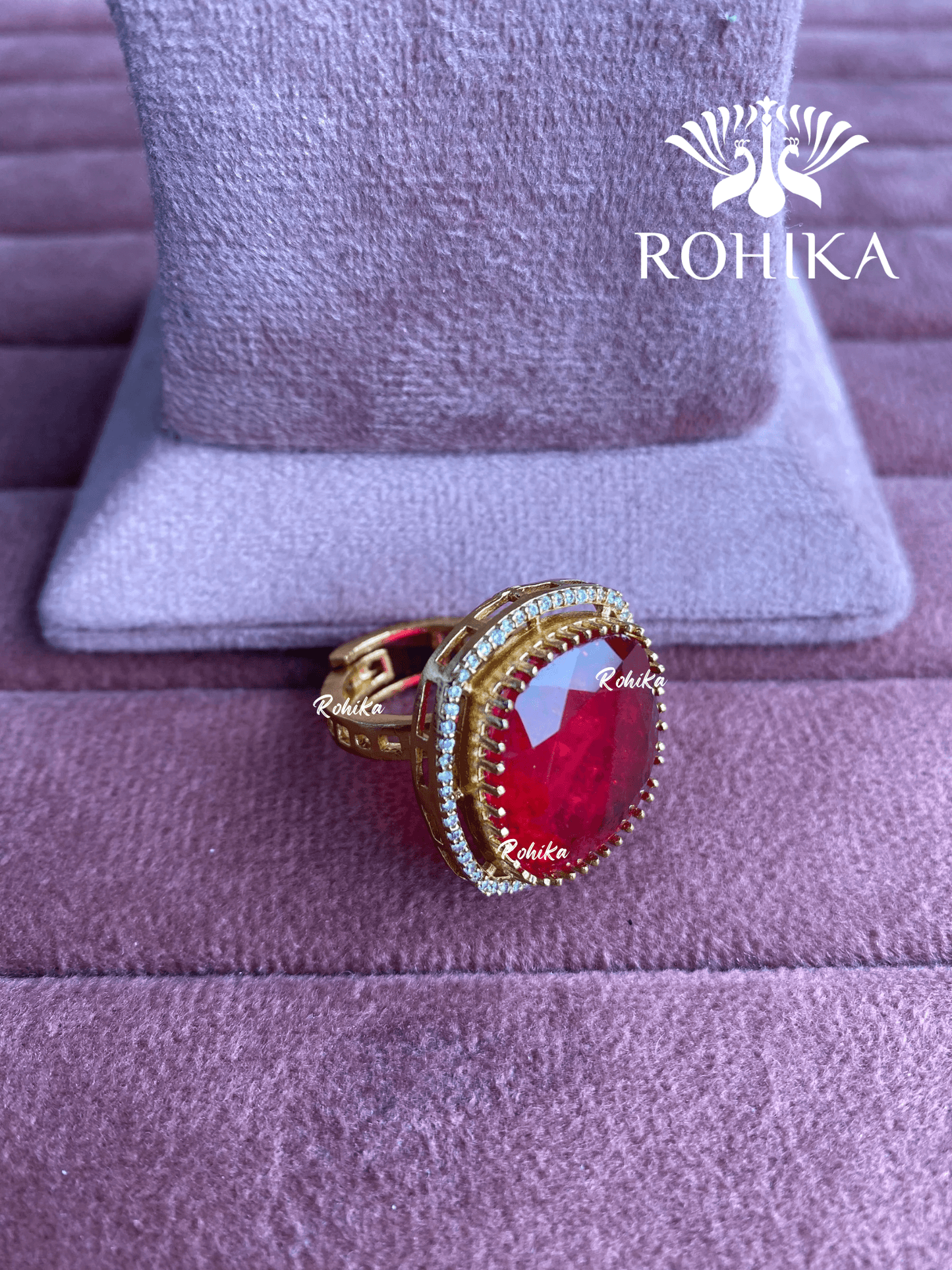 Angana polki kundan ring (SG-102) - Ruby red - Rohika Store