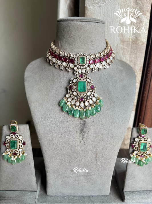 Kalpana Moisanite Polki Kundan choker Set – Mint Green | Bridal & Party Wear