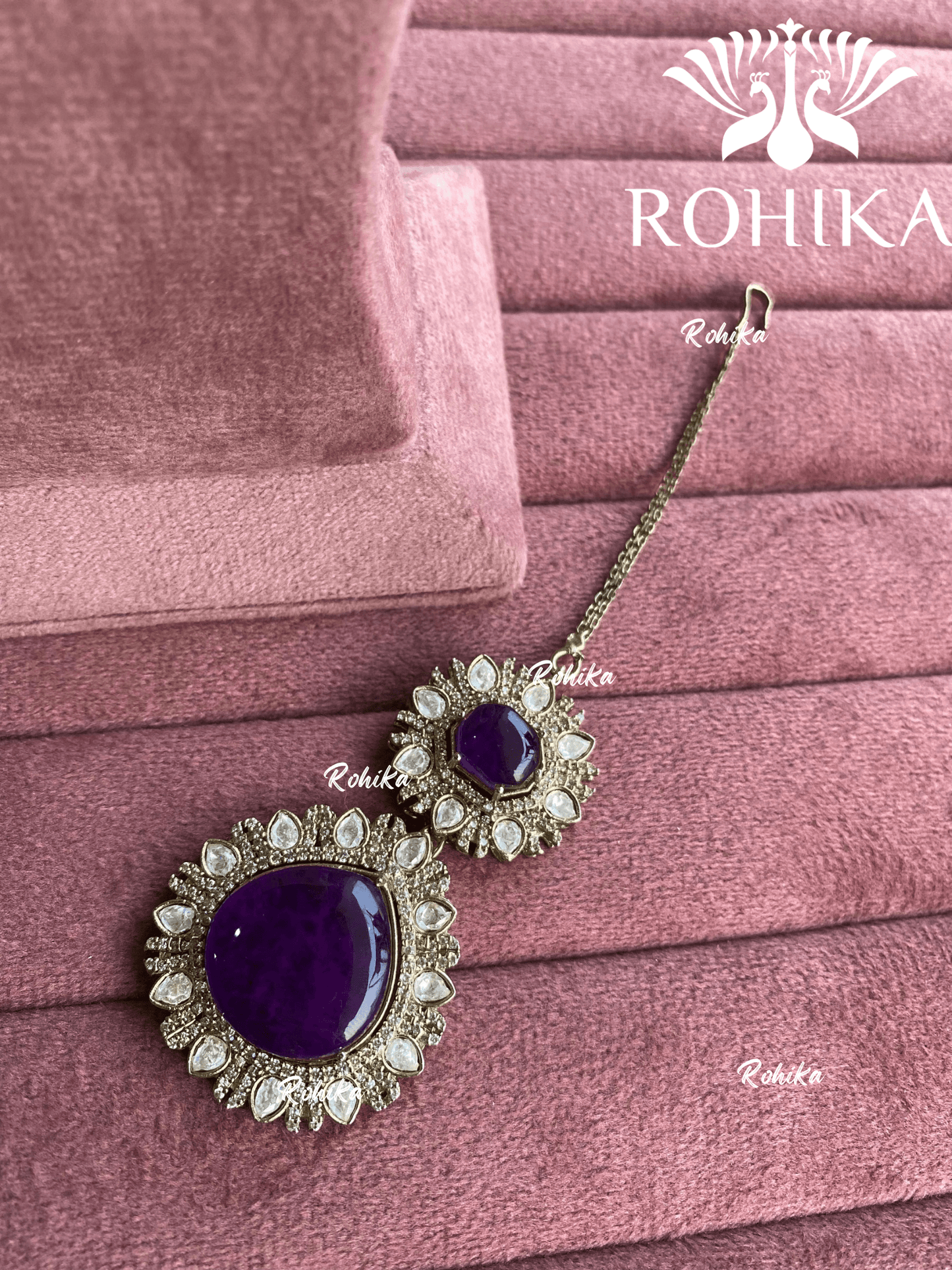 Siya doublet stone maangtikka - Purple - Rohika Store