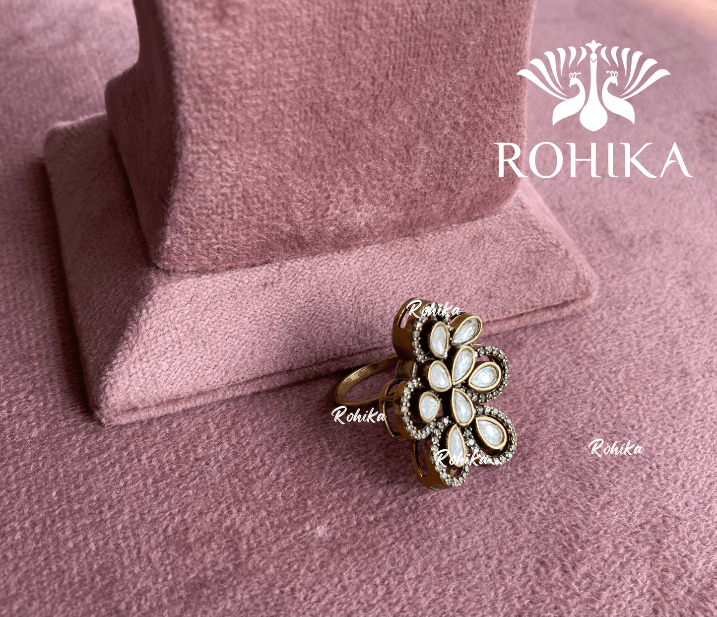 Angana polki kundan ring (SG-038) - White - Rohika Store