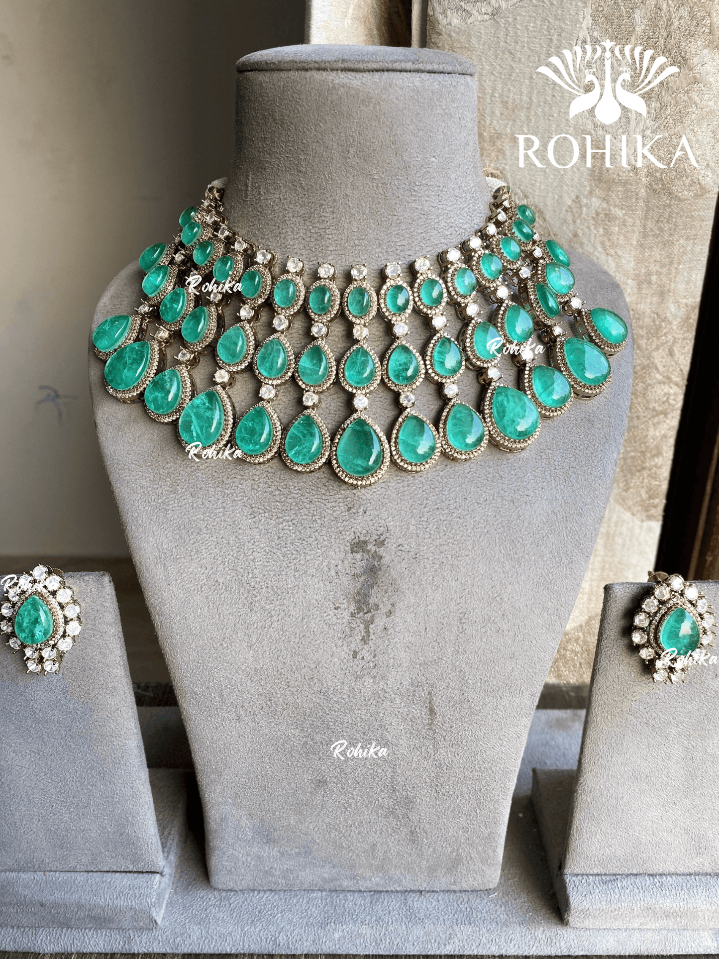 Manasvi doublets necklace set - Mint Green - Rohika Store