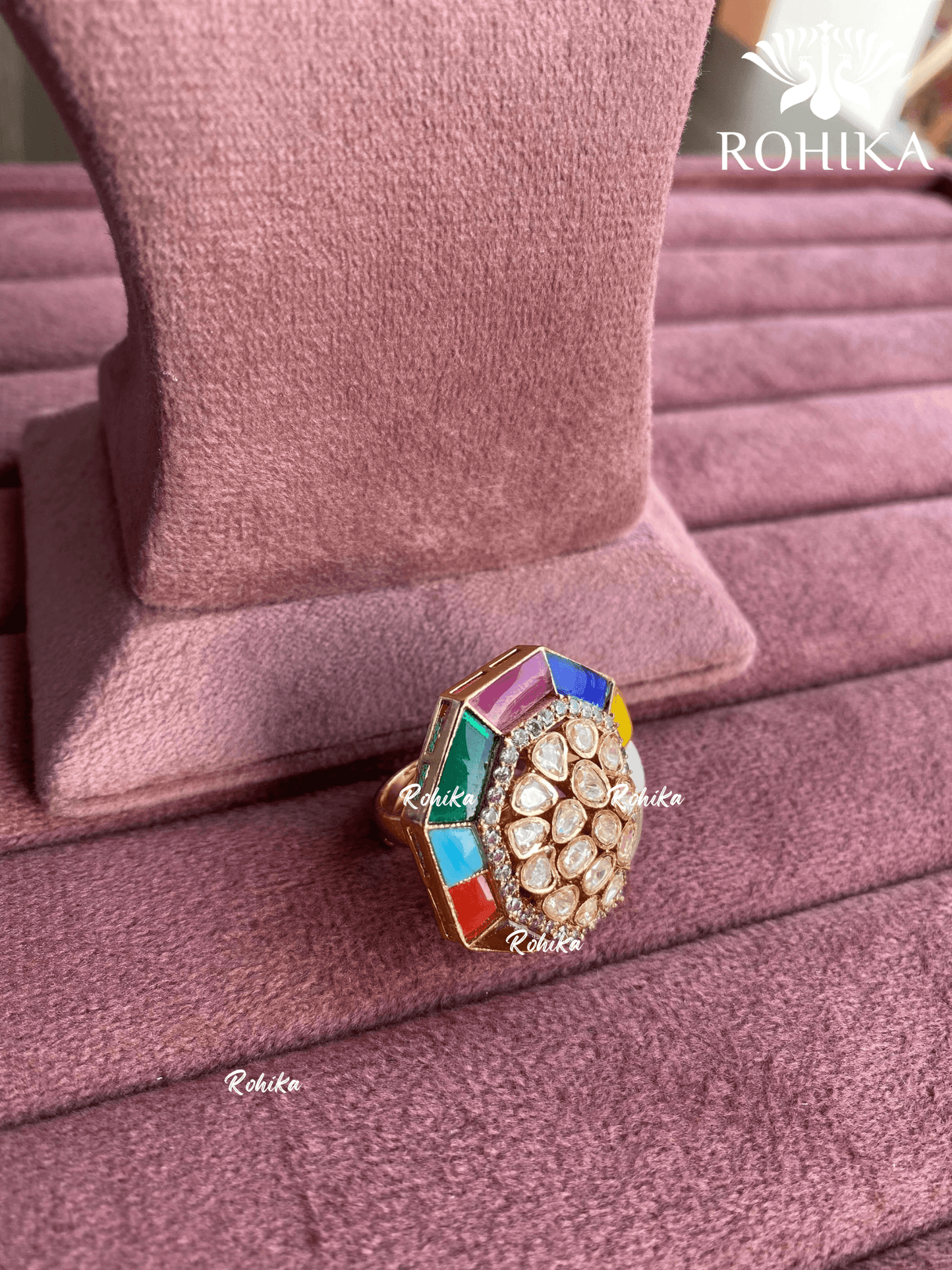 Angana polki kundan ring (SG-074) - Multi - Rohika Store