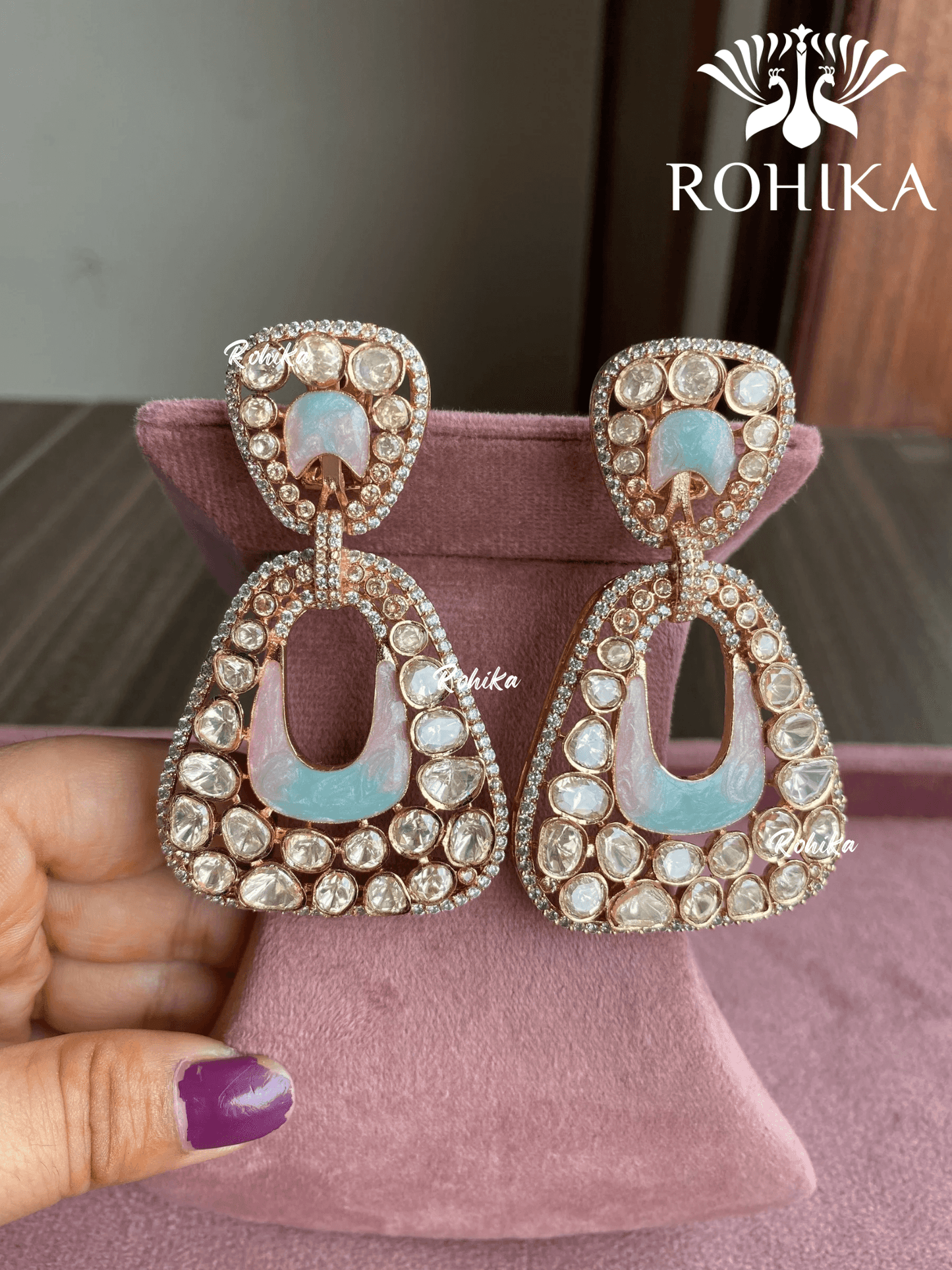 Mohana moisanite earrings - Mint green - Rohika Store