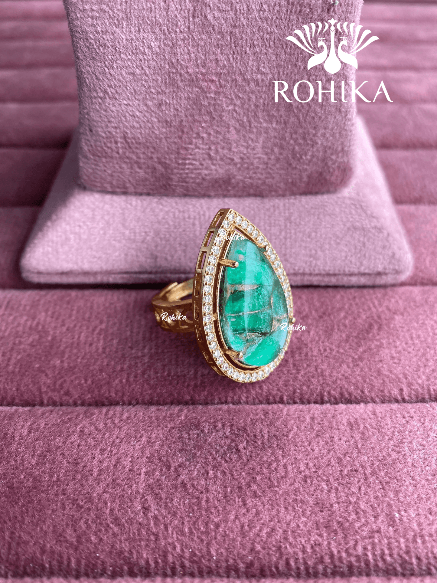 Angana polki kundan ring (SG-123) - Green - Rohika Store