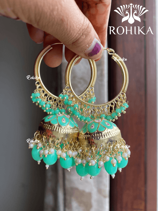 Neera jhumka bali earrings - Mint green - Rohika Store