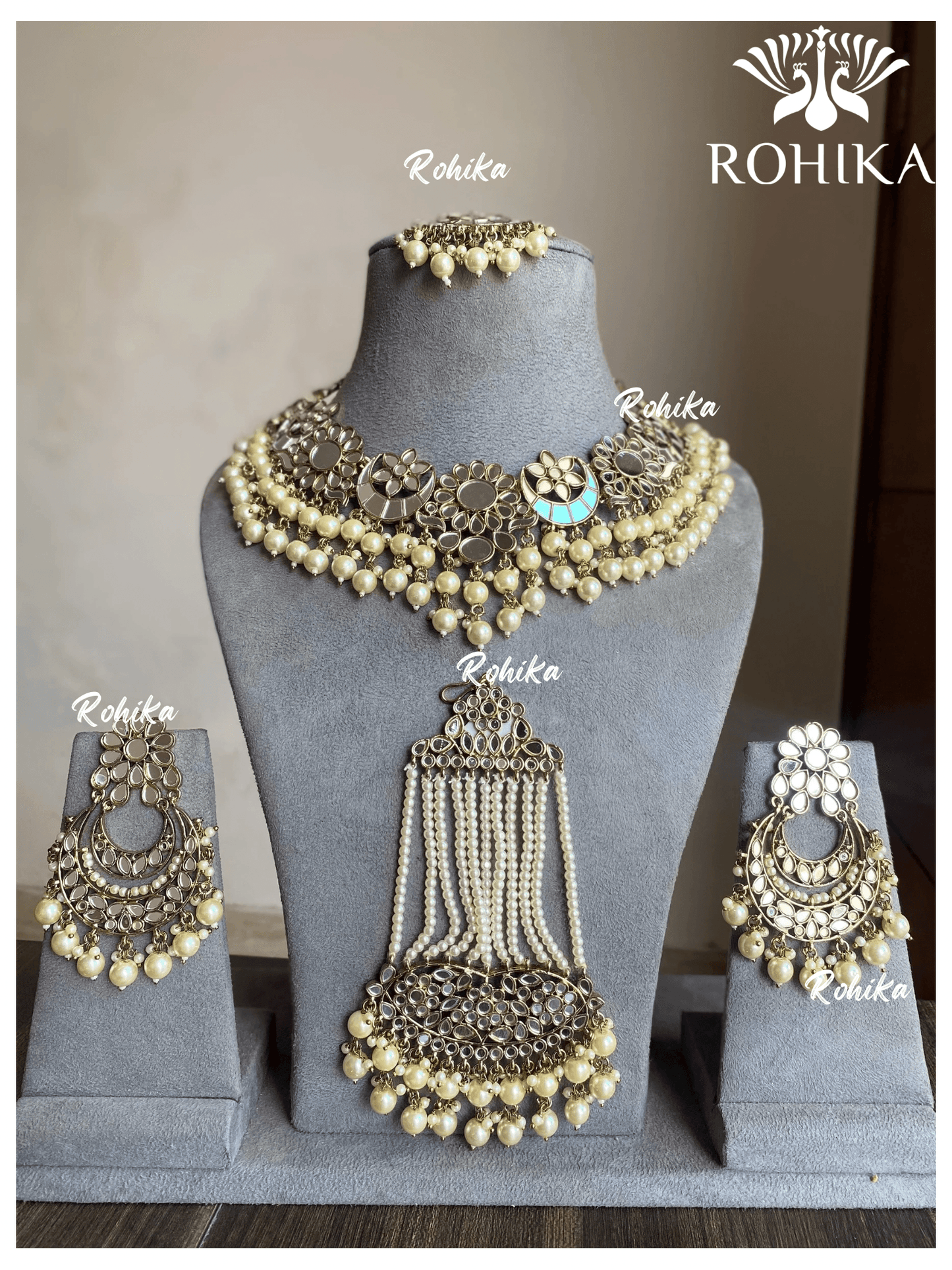 Ravleen mirror necklace set - Off White - Rohika Store