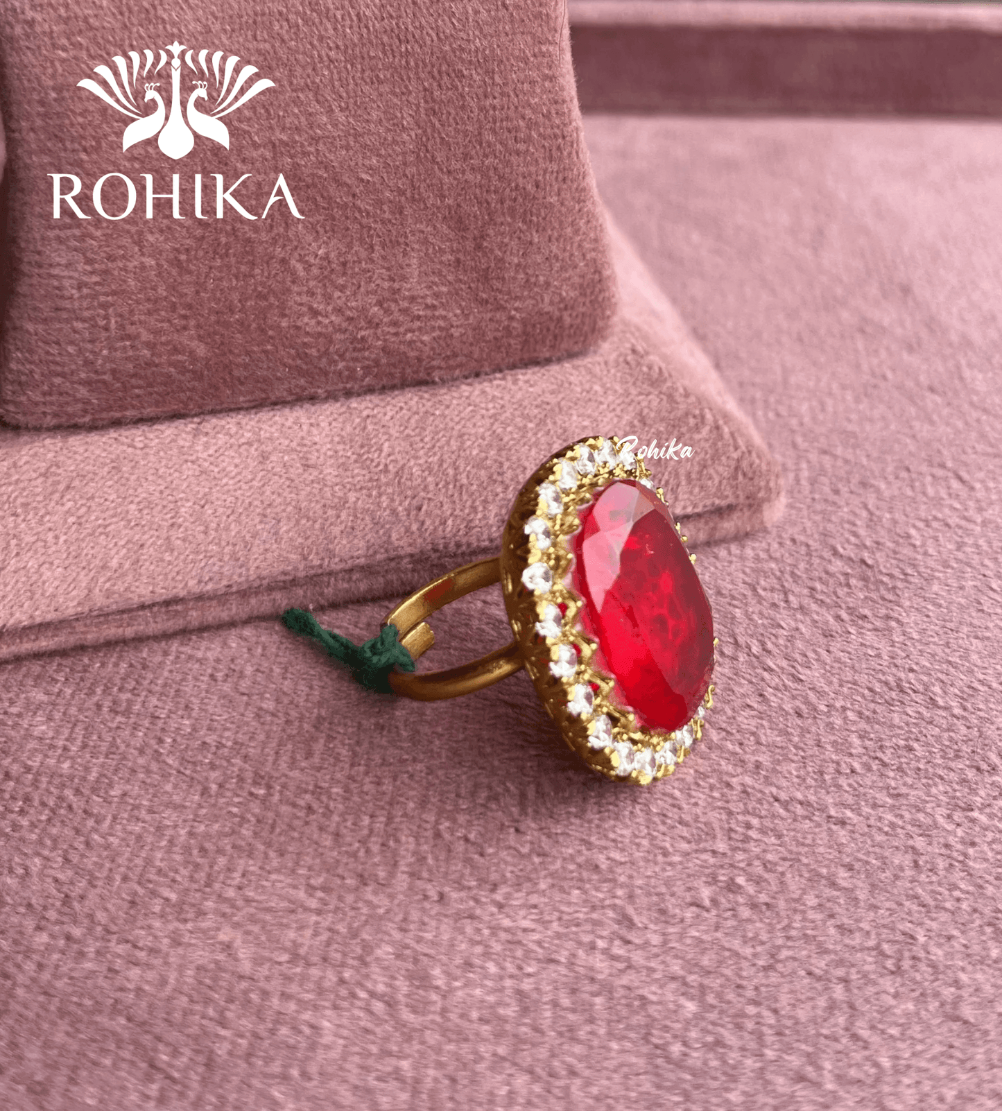 Angana polki kundan ring (SG-011) - Red - Rohika Store