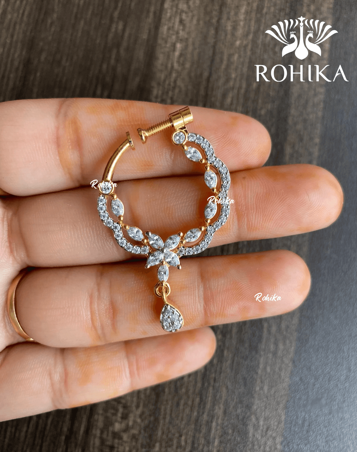 Riya AD stone Nath (037) - Golden & Silver - Rohika Store