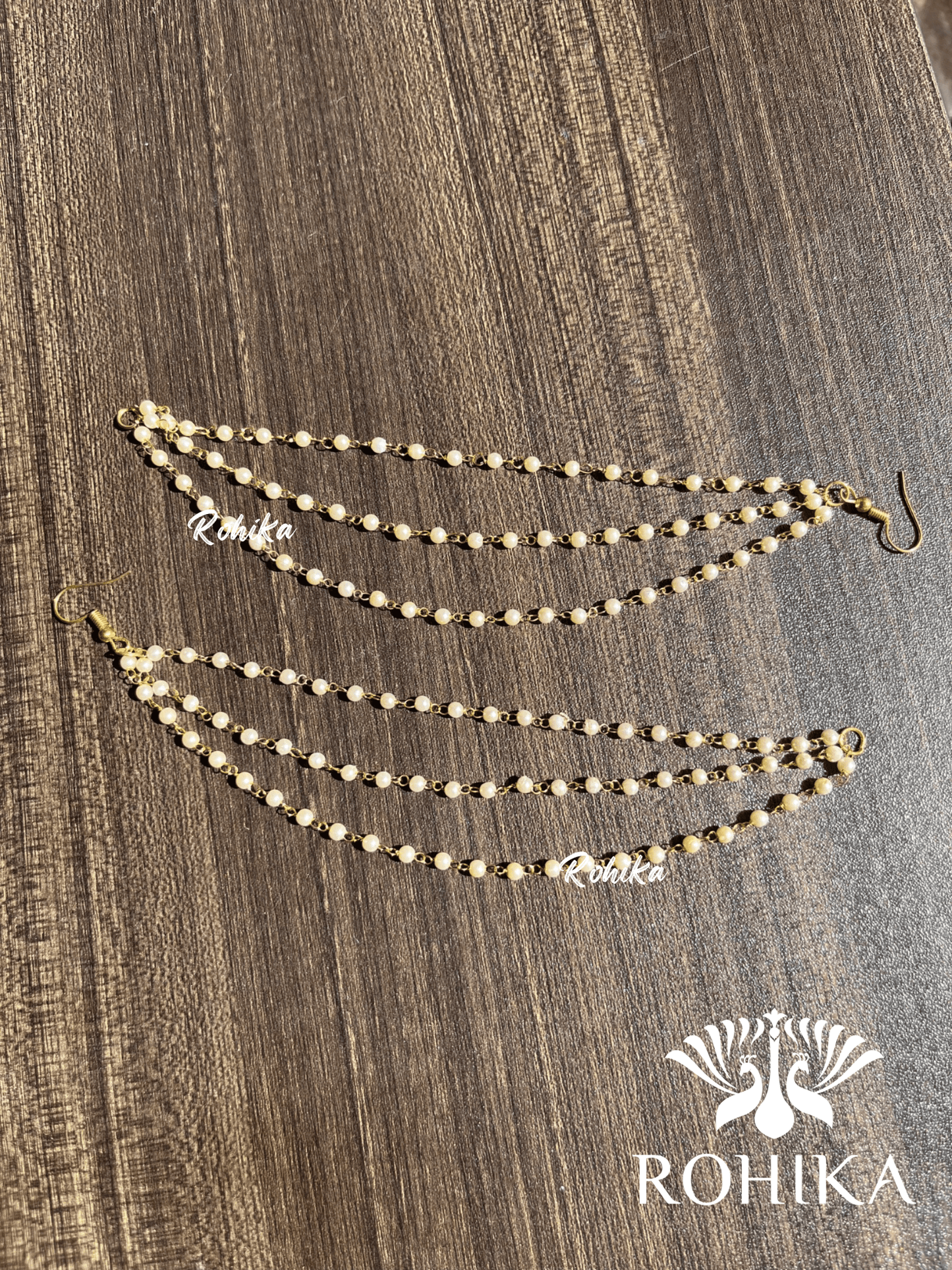 Pearl earchains - White - Rohika Store