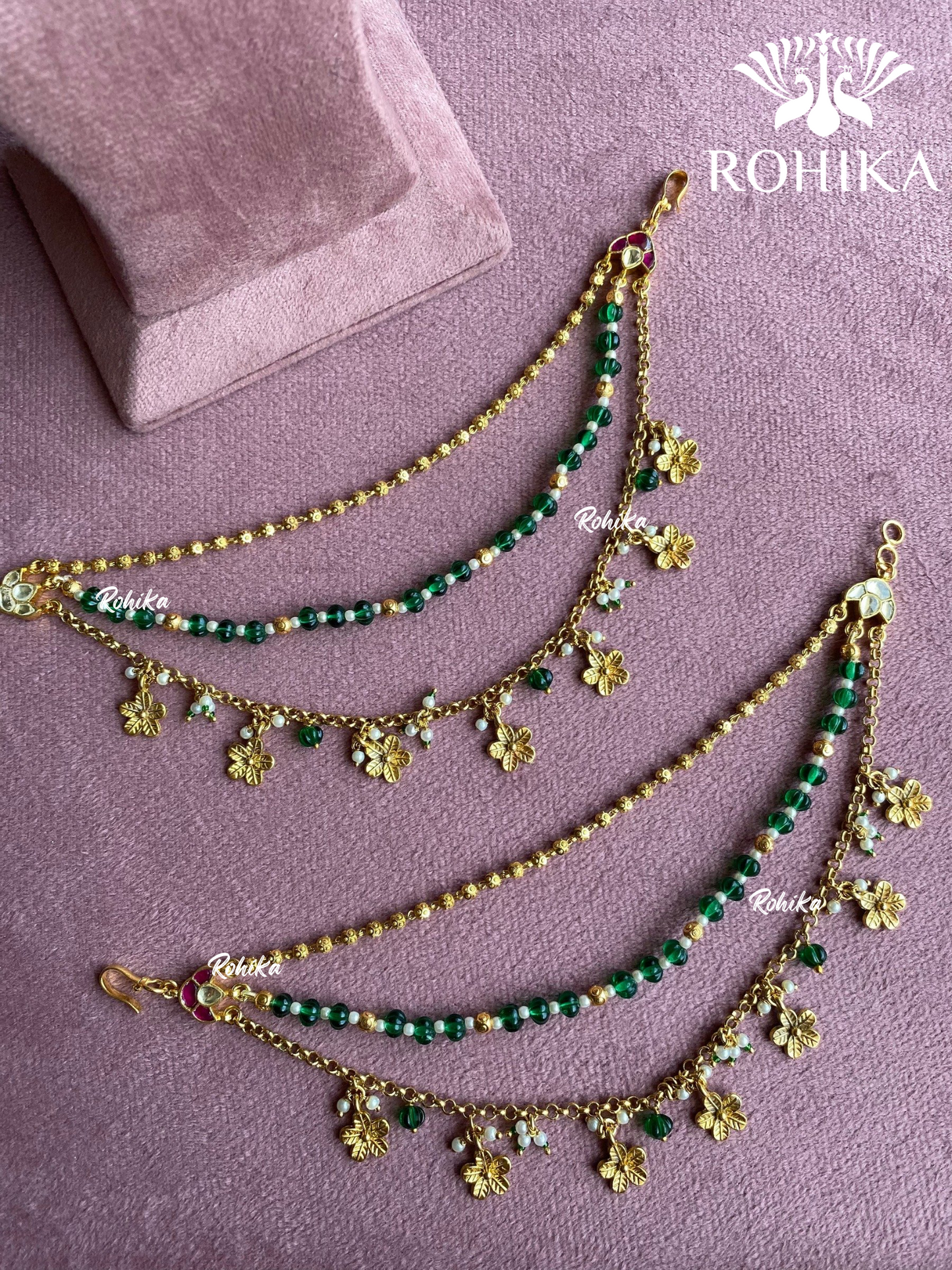 Pachhi kundan earchains (EC-040) - Green - Rohika store