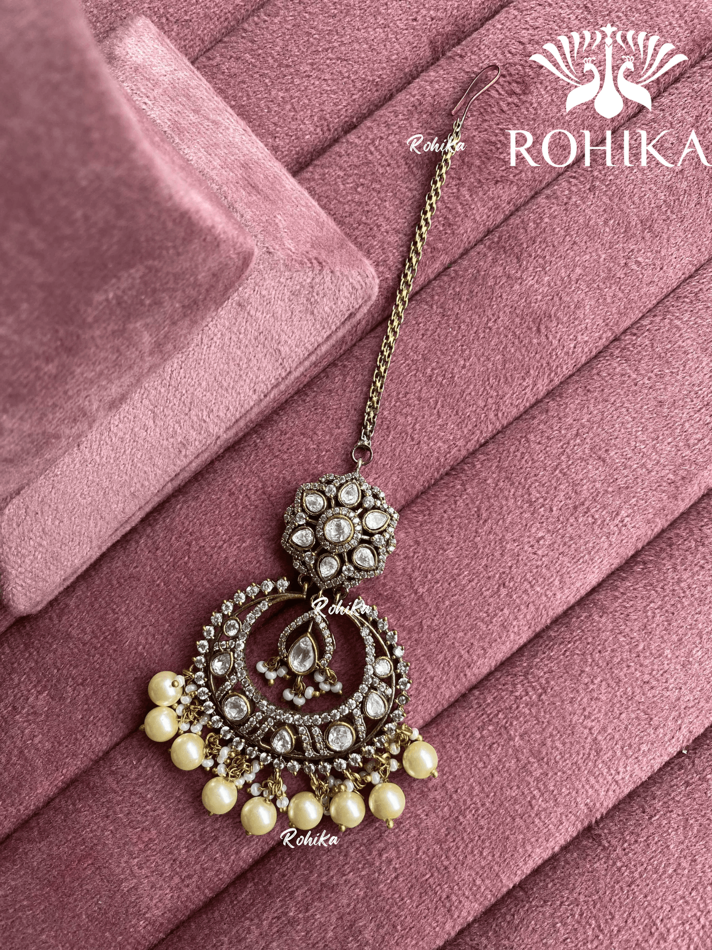 Moisanite maangtikka (003) - Off white - Rohika Store