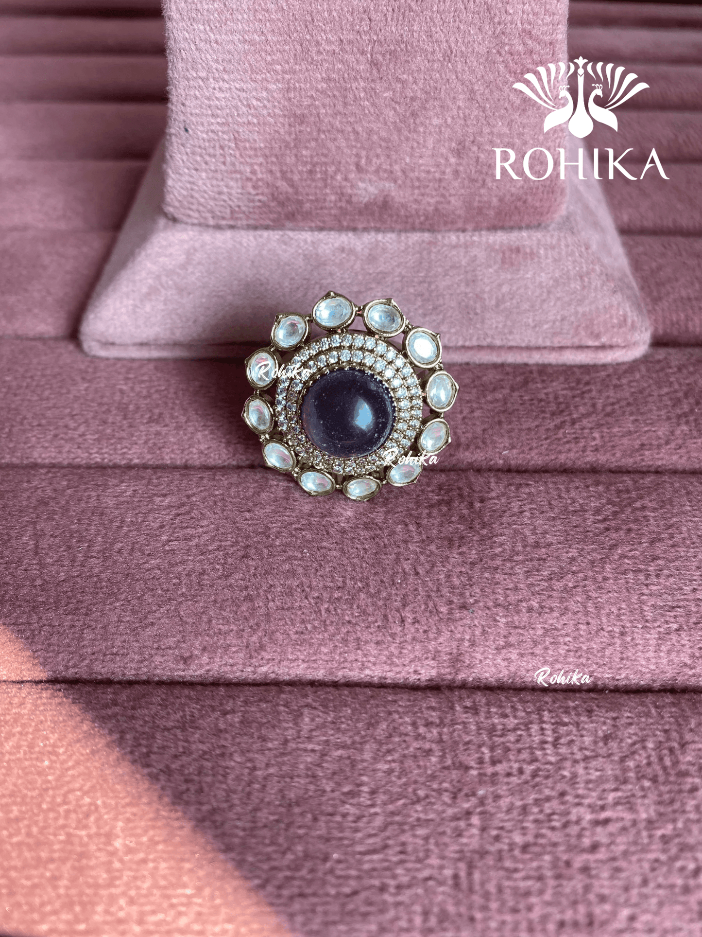 Angana polki kundan ring (SG-138) - Purple - Rohika Store