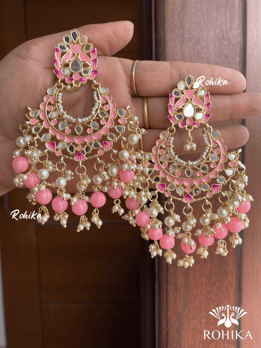 Veena mirror earrings - Pink - Rohika Store