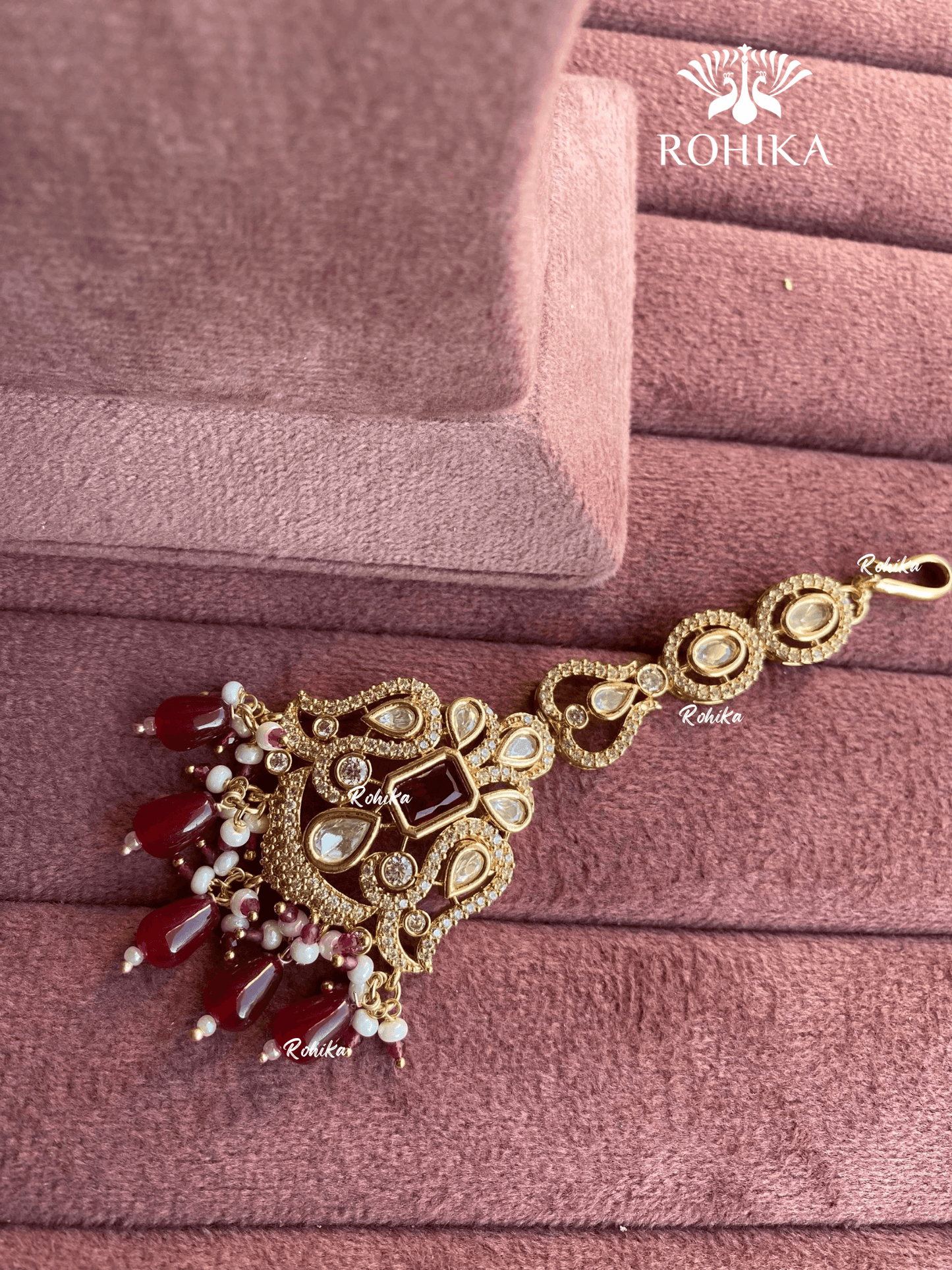 Polki kundan maangtikka (PLKM-048) - Red - Rohika Store