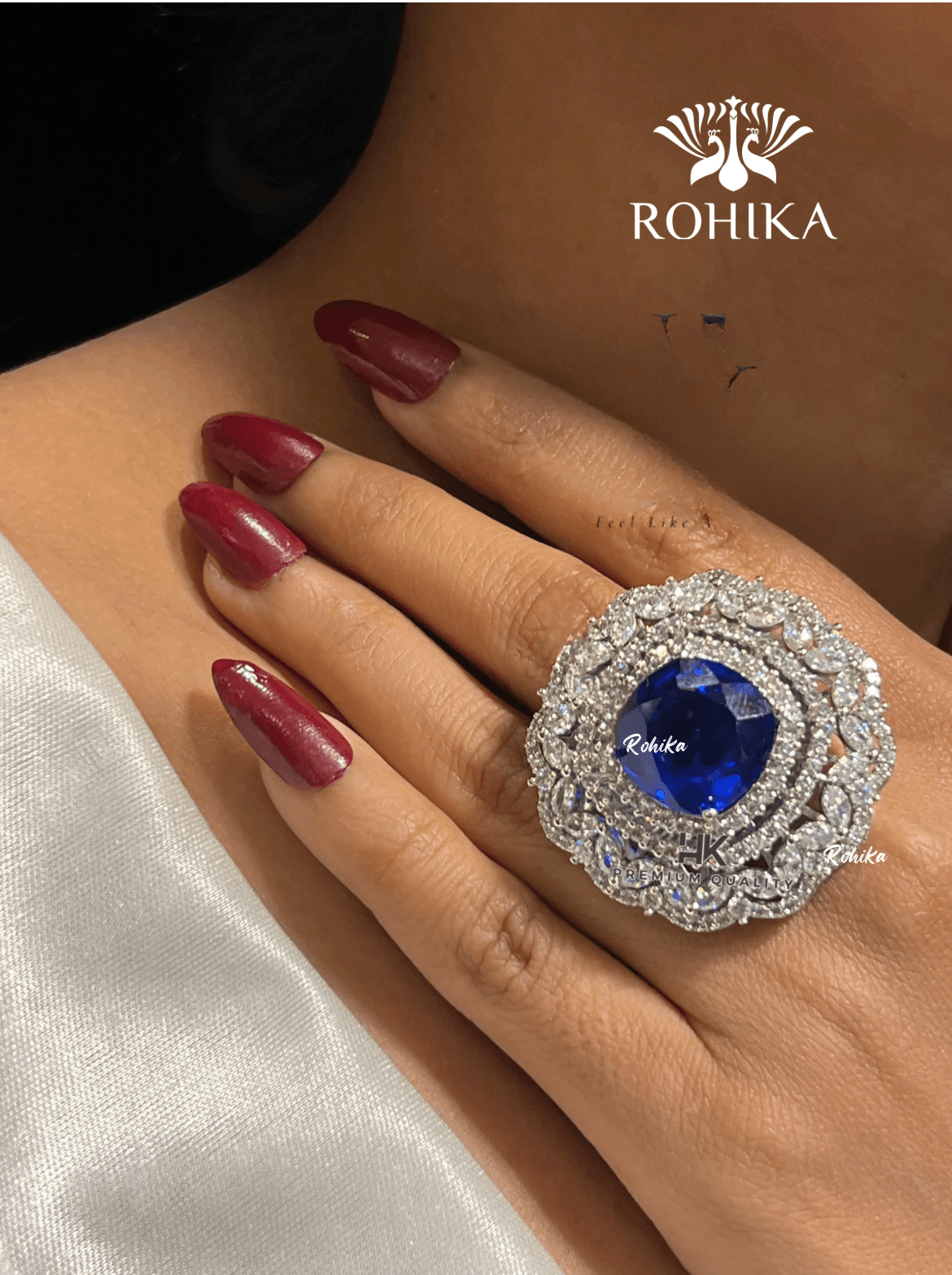 Grace american diamond Ring - Dark blue - Rohika Store