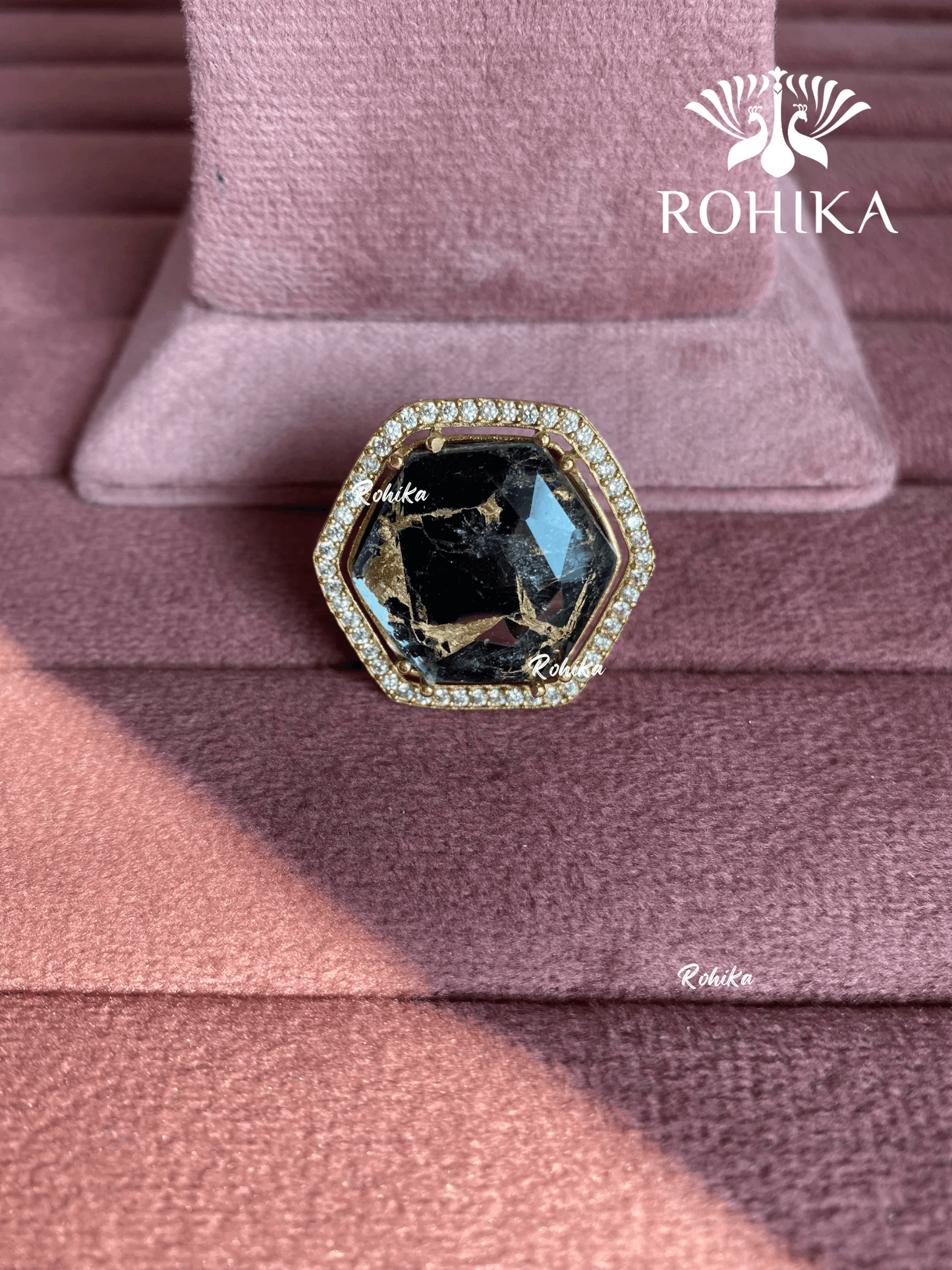 Angana polki kundan ring (SG-141) - Black - Rohika Store