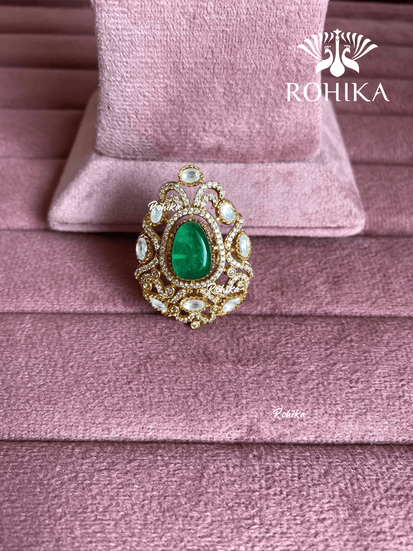 Angana polki kundan ring (SG-119) - Dark green - Rohika Store
