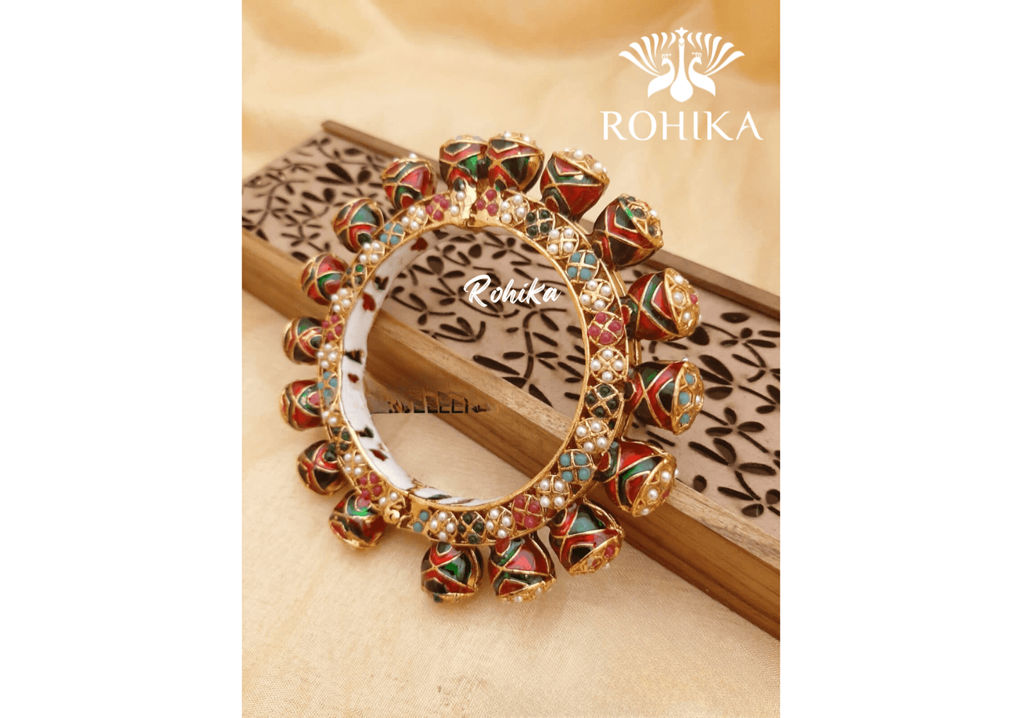Navya jadau bangles (Single) -Multi colour - Rohika Store
