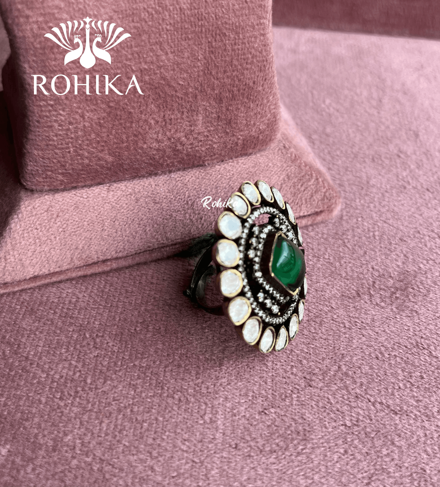 Angana polki kundan ring (SG-009) - Dark Green - Rohika Store