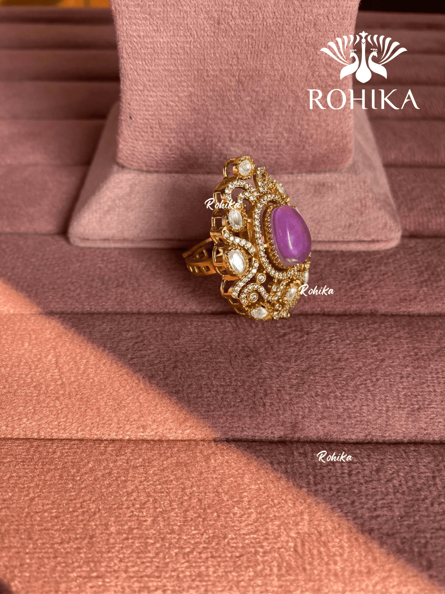 Angana polki kundan ring (SG-119) - Purple - Rohika Store