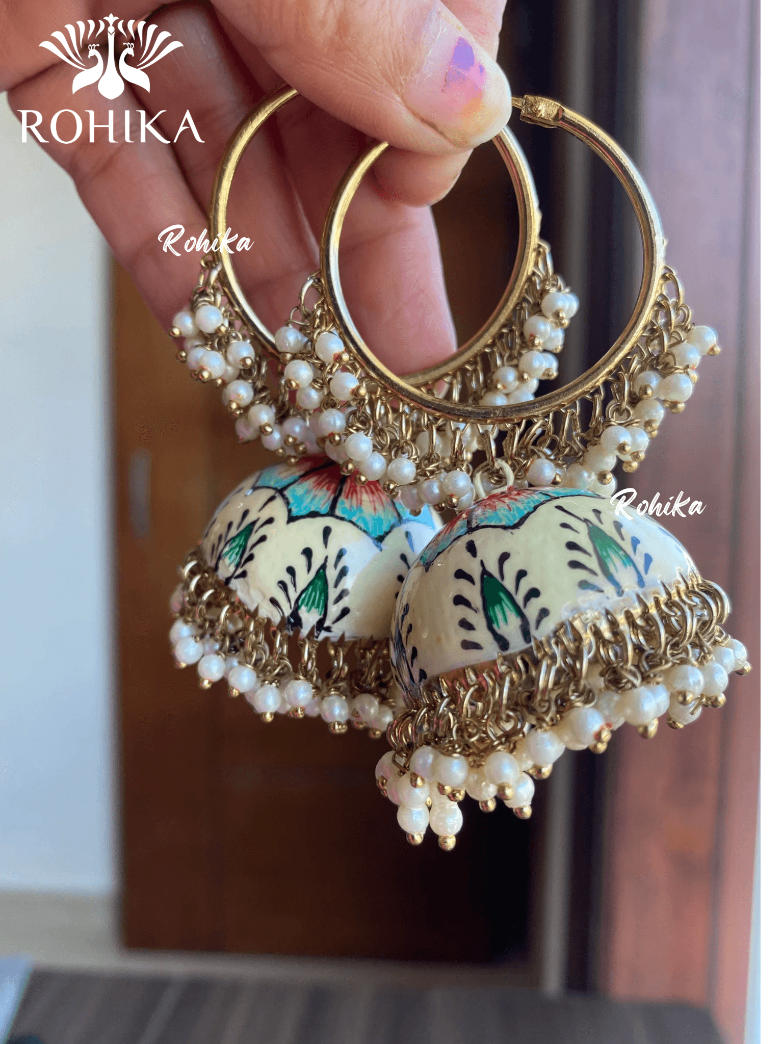 Muskan jhumka bali earrings -Yellow multi - Rohika Store