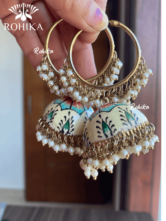 Muskan jhumka bali earrings -Yellow multi - Rohika Store