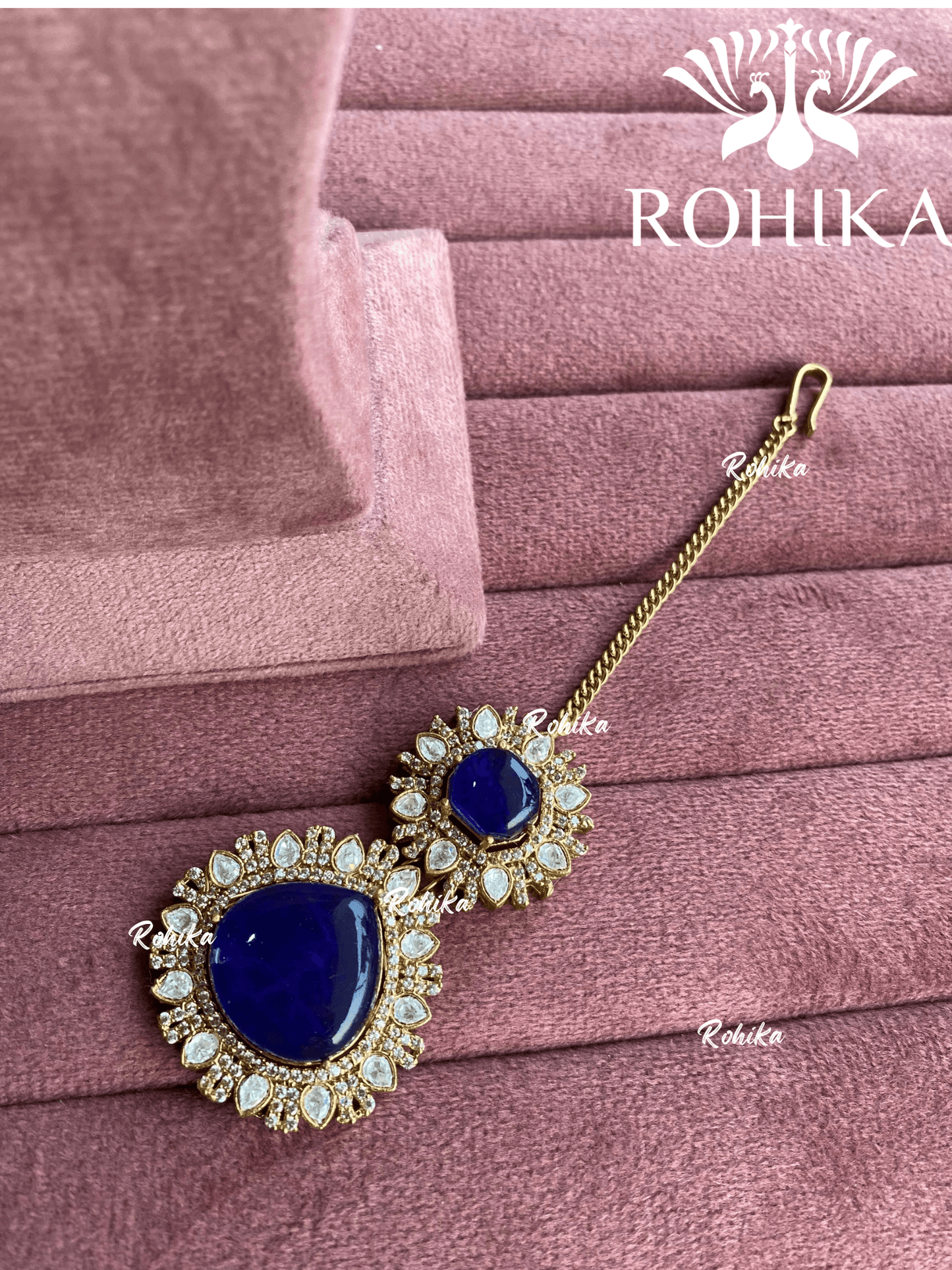 Siya doublet stone maangtikka - Navy blue - Rohika Store